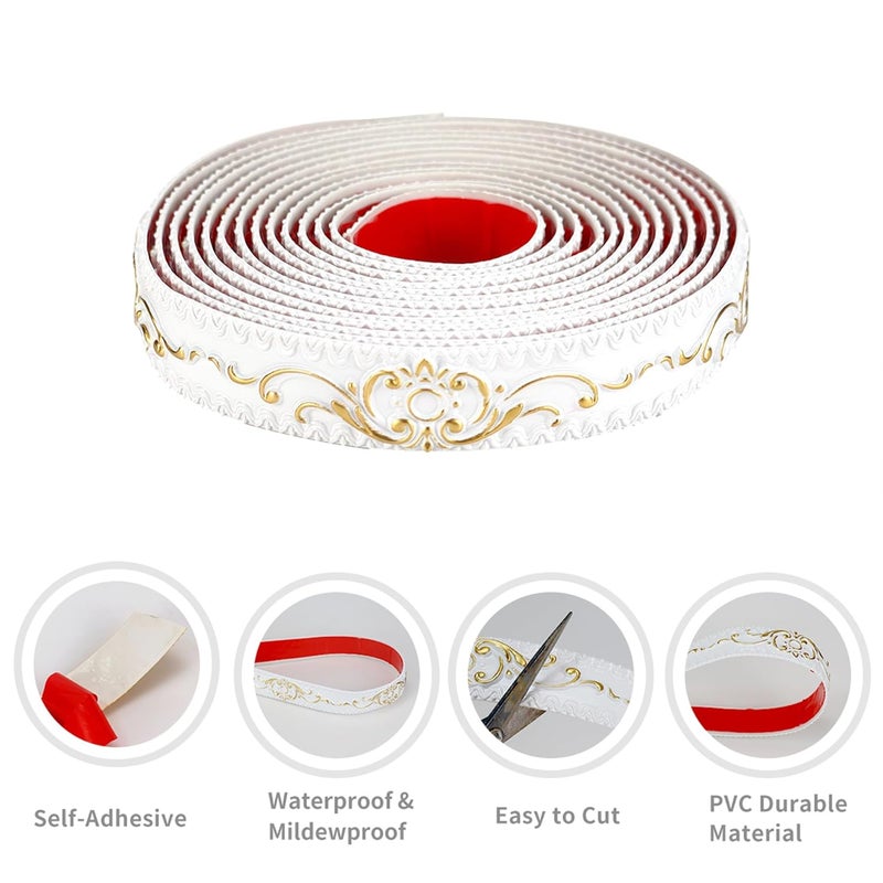 Leenevs Flexible Wall Trim, 16.4 Feet Self-Adhesive Peel & Stick Molding, Cabinet Border, Mirror Frame Trim for Home Decor (White & Gold) - Image 3